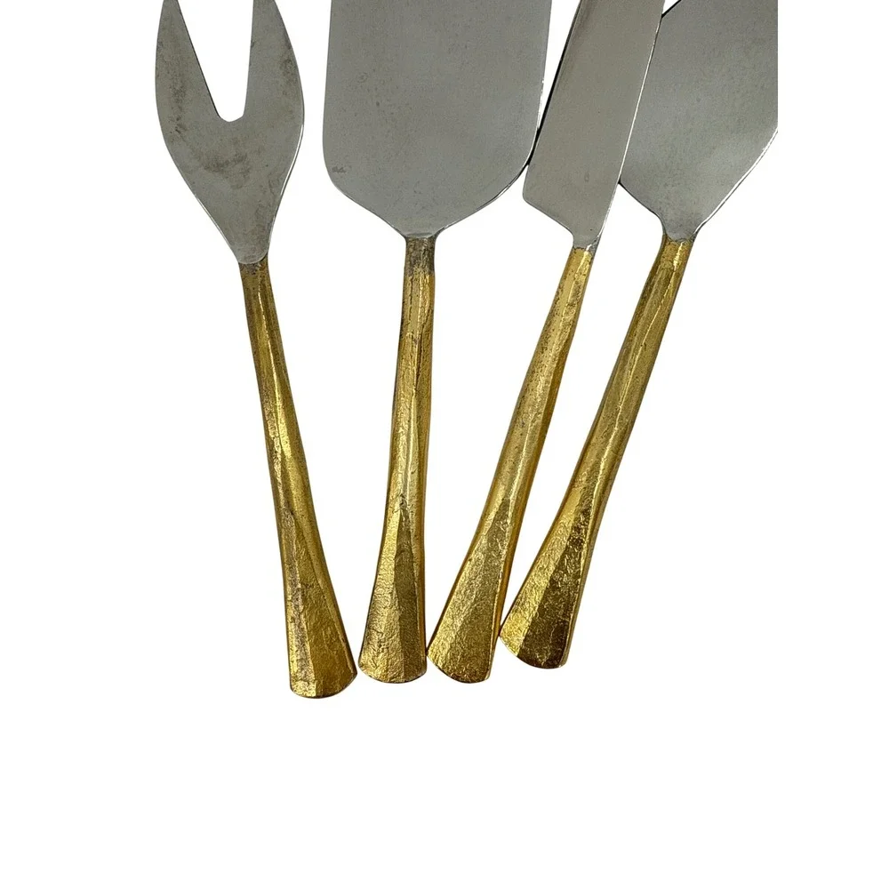 4 Piece Stainless Steel Cheese‎ Knife Set Gold Textured Handles